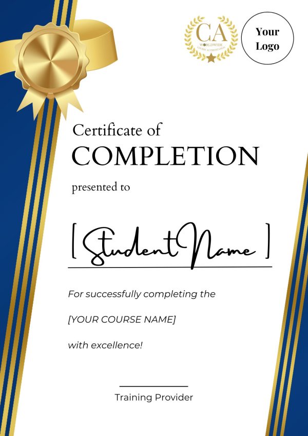 Blue Academy Certificate of Course Completion Editable Template Blue Academy Certificate of Course Completion Editable Template