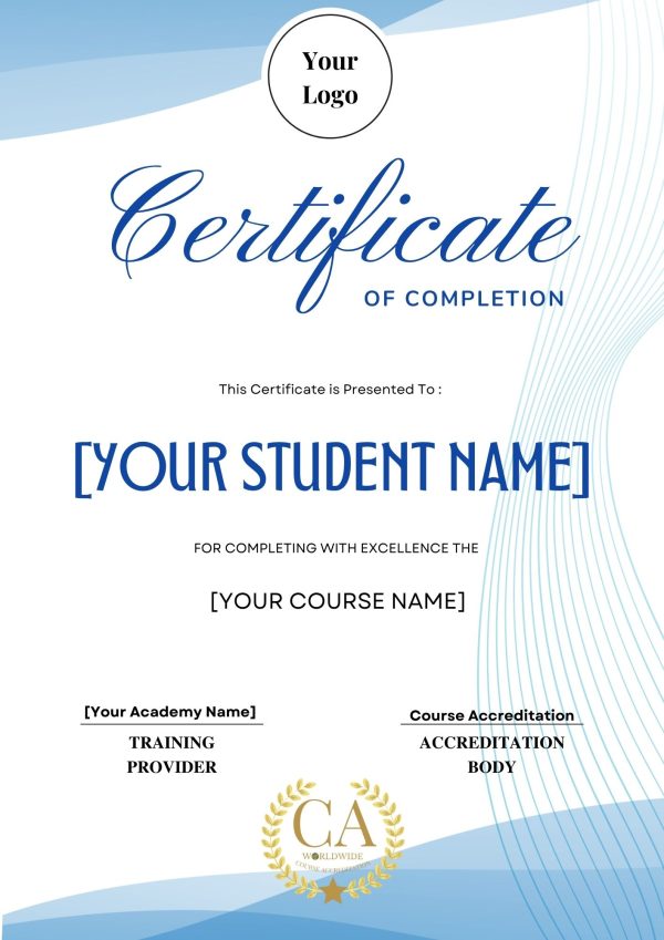 Baby Blue Academy Certificate of Course Completion Editable Template Baby Blue Academy Certificate of Course Completion Editable Template