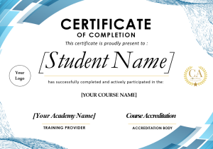 Landscape - Blue Academy Certificate of Course Completion Landscape - Blue Academy Certificate of Course Completion